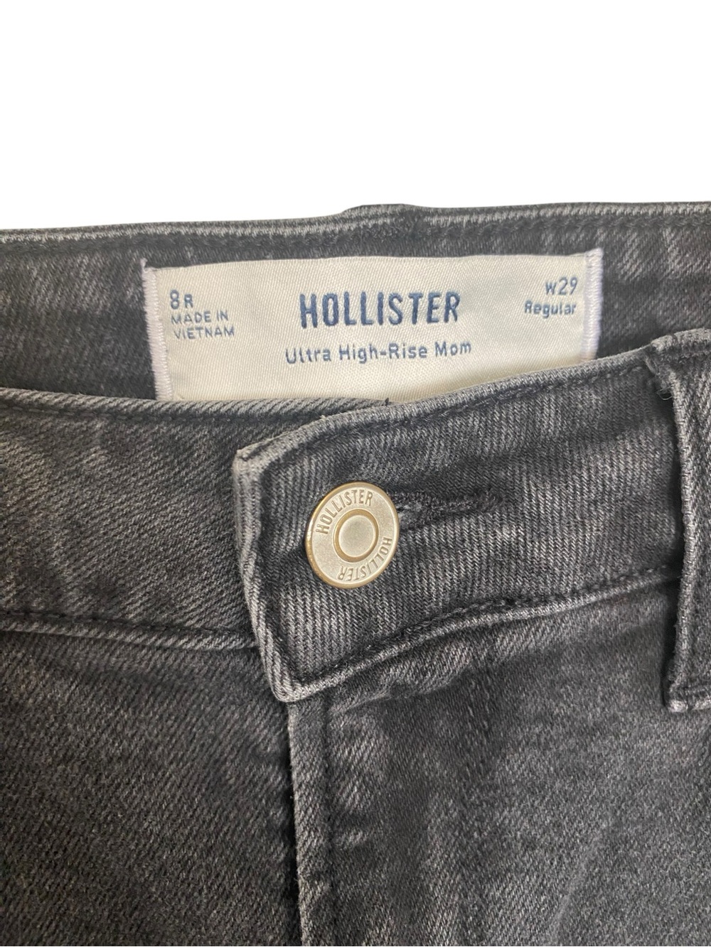 Hollister Ultra High Rise Mom Jeans Women’s 8R 29 Faded Black Raw Hem - Picture 2 of 9